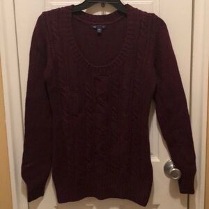 GAP Factory Cable Knit Scoop Neck Sweater - Maroon